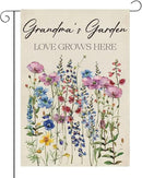 Grandma's Garden Flag Welcome Sign Love Grows Here Flag Gift Flower Decoration Small Double Sided Burlap art Stained Glass Style Garden Flags 12 x 18 Inch for Outside by GreenHaven Gardens