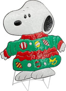 Peanuts Gang Around The Tree Christmas Yard Art Outdoor Christmas Decor Hammered Metal (24'' Snoopy in Ugly Christmas Sweater), 18'' wide x 32'' high by GreenHaven Gardens