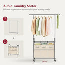 Tajsoon Laundry Hamper with Hanging Rack, 3 Section Laundry Sorter with Heavy Duty Lockable Wheels, Laundry Basket Organizer for Dirty Clothes Storage, 3 Beige by CozyNest Decor