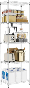 5 Tiers Shelf Metal Storage Shelves Wire Rack Closet Organizers with Wheel for Garage Kitchen Bathroom Laundry Chrome 11.8" D x 17.7" W x 55" H by CozyNest Decor