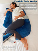 Pregnancy Pillow, Soft Maternity Pillow with Detachable & Adjustable Pillow Cover, Full Body Pillow for Adults Sleeping, Support for Back, Belly, Legs, HIPS Grey and Blue by TinyTreasures Baby Boutique