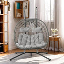 2 Person Double Egg Swing Chair with Stand Indoor Outdoor, Hammock Egg Chair Outdoor, Patio Wicker Hanging Egg Chair w/Cushion 700LBS Capacity for Bedroom, Balcony, Garden, Grey by GreenHaven Gardens