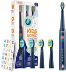 SEAGO Kids Electric Toothbrush, Sonic Soft Bristle Rechargeable Toothbrushes with DIY Stickers, 5 Modes, Includes 4 Replacement Brush Heads, Ages 3 to 12 Years Old (Navy) by TinyTreasures Baby Boutique