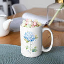 Custom Hydrangea Blossom Design Mug, Personalized Name Blue Flower Coffee Cup, Customized Flower Ceramic Mug For Floral Lover, Hydrangea Decorative Cup 11oz Or 15oz, Gift For Birthday by CozyNest Decor