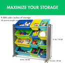 Humble Crew Kids Toy Storage Organizer with 12 Plastic Bins, Grey/Blue/Green/Yellow – Removable Bins for Playroom, Bedroom, Toddler Furniture for Boys and Girls Ages by TinyTreasures Baby Boutique