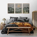 HLNIUC Mountain Framed Canvas Wall Art,Large Green Forest Woodcut Wall Decor Set of 3(16”x24”)Abstract Sun Forest Pine Trees Wall Painting,Rustic Sun Nature Landscape Art Print for Living Room,Bedroom by CozyNest Decor