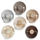 FRIGG Natural Rubber Baby Pacifier 6-Pack Earthy Wonder | Made in Denmark | BPA-Free (0-6 Months) by TinyTreasures Baby Boutique