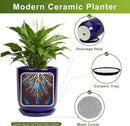 Ceramic Plant Pot - 8 Inch Planter for Indoor Plants Outdoor Flower Pot with Drainage Hole and Saucer Home Patio Office Decor Blue by GreenHaven Gardens