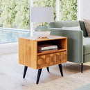 Bme Georgina Solid Wood Nightstand With 1 Drawer & Open Shelf- Fully Assembled Mid Century Modern Side Table - Geometric Pattern Bedside Dresser for Bedroom and Living Room by CozyNest Decor