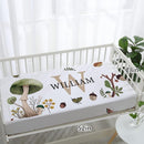 Personalized Baby Crib Bedding Set for Baby Boys Girls, Mushroom Design Custom Name Baby Crib Sets 5-Pcs, Toddler Double Layer Blanket Fitted Sheets Changing Pad Cover Rug Wall Art Set by TinyTreasures Baby Boutique