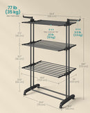 SONGMICS Clothes Drying Rack Stand 4-Tier, Foldable Laundry Drying Rack 68.1-Inch Tall, Stainless Steel, Rolling Clothes Horses Dryer Rack, Easy to Assemble, Indoor Outdoor Use, Ink Black ULLR701B01 by TinyTreasures Baby Boutique