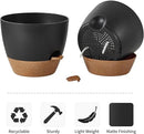 FaithLand 3-Pack Large Planter Pots, 12 10 9 Inch Self Watering Flower Pots for Indoor Outdoor Garden Plants, Black with Brown