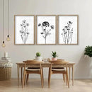 Flower Plant Wall Art Decor 16"x11" Set of 3 Black And White Botanical Painting Wood Framed For Minimalist Bedroom Office Rustic Living Room Abstract Wildflower Sign Hanging (Wood White) by CozyNest Decor