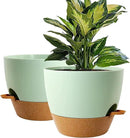 WOUSIWER 10 inch Self Watering Planters, 2 Pack Large Plastic Plant Pots with Deep Reservior and High Drainage Holes for Indoor Outdoor Plants and Flowers, Green with Terracotta by GreenHaven Gardens
