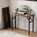 Frylr Small Folding Computer Desk – 35.8 Inch Portable Table for Craft and Study, Lightweight Desk for Small Spaces, Foldable Laptop Table Built-in AC/USB Outlets for Convenience, Dark Walnut by CozyNest Decor