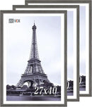 VCK 27x40 Poster Frame Set of 3, Gray Solid Wood Picture Frame, Exclusive Wood Grain, Wall Mounting Hanging by CozyNest Decor