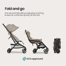 Mompush Velo Lightweight Travel Stroller – One-Hand Fold, Ultra-Compact & Airplane Friendly, Lie-Flat Recline Seat (from Birth to 50 lbs), Includes Cup Holder, Shoulder Strap, and Leather Bumper Bar by TinyTreasures Baby Boutique