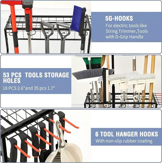 Garden Tool Organizer for Garage, Garden Tool Rack, Up to 58 Long Handled Tools, Yard Tool Holder for Garage, Shed, Outdoor, Tool Stand, Black (Garden Tool Rack), photo 4 of 7