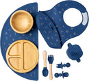 Bamboo Baby Feeding Set for Infants & Toddlers - Baby Essentials, Non-Toxic, Sustainable, Bamboo Suction Plate & Bowl, Bib, Sippy Cup w/Lid & Straw, Perfect Baby Shower Gifts (Midnight Blue) by TinyTreasures Baby Boutique
