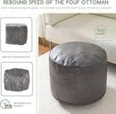 HIGOGOGO Round Stuffed Pouf Ottoman, Pu Leather Poufs with Foam Chunk Filling Foot Stool Storage Ottoman, 26 X 18 Floor Poufs Foot Rest for Living Room, Grey by CozyNest Decor