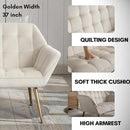 48”Small Loveseat Sofa, Modern Velvet Upholstered Mini Couch 2-Seater Fluffy Love Seat with Quilting Backs and Metal Legs for Small Space Living Room, Bedroom, Beige by CozyNest Decor