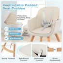HONEY JOY High Chair, 3-in-1 Eat & Grow Wooden Highchair/Booster Seat/Toddler Chair with Removable Tray, 5-Point Harness, PU Cushion and Footrest for Baby, High Chair for Babies and Toddlers(Beige) by TinyTreasures Baby Boutique