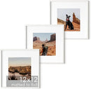 HAUS AND HUES Solid Oak Wood 12”x12” Picture Frames Matted to 8”x8” Set of 3 - Square White Frames 12x12, White Frame with Mat, 12 x 12 Frames, Square Picture Frame 12x12, White Wood Frame by CozyNest Decor