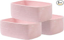 KALLAX Small Woven Basket, 13.5 x 9.5 x 5 Inches, Storage Basket for Organizing, Cute Small Rope Shelf Closet Cube Storage Bins Baskets for Shelves, Dog Toy Gift Baskets Empty, 3 Pack Light Pink by TinyTreasures Baby Boutique