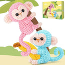 Crochet Kit for Beginners - 2 PCS Monkey with Banana Crochet Kits with Step-by-Step Video Tutorials, Beginner Crochet Kit for Adults, Crochet Monkey Kit for Kids (Blue & Pink) by TinyTreasures Baby Boutique