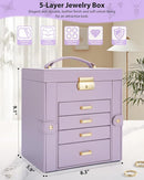 AKOZLIN 5-Tier Jewelry Box Leather Jewelry Storage Organizer with 4 Drawers Lockable for Women Girls Ring Necklace Earring Bracelet Watches Holder with Mirror Purple by TinyTreasures Baby Boutique