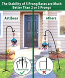 Artibear Adjustable Outdoor Shepherd Hook Stand with 5 Prong Base, 92 Inches Tall 3/5 in Thick, Shiny Black (1 Packs) by GreenHaven Gardens