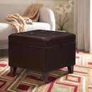 Adeco 15.2" Modern Brown Faux Leather Storage Ottoman with Tufted Flip Top for Living Room, Tufted Accents Rectangular Bench for Foot Rest by CozyNest Decor
