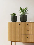 LE TAUCI Fluted Ceramic Planters Set of 3 – 8.3/7 / 5.7 in Dark Olive Reactive Cylinder Indoor Plant Pots with Drainage Plug & Mesh, Glossy Stoneware Flower Pots for Succulents Herbs by CozyNest Decor