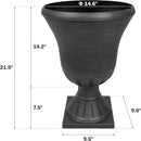 Worth Garden 2-Pack Plastic Urn Planters for Outdoor Plants, 22'' Black Tall Round Classic Resin Traditional Flower Pots - 15 in. Dia. Large Imitation Stone Decorative Pot Patio Deck Front Porch by CozyNest Decor