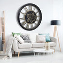 27 inch Large Real Moving Gears Wall Clock with Toughened Glass Cover, Oversized Solid Wood Retro Farmhouse Clock, Giant Decorative Rustic Wall Clock for Living Room Home Kitchen Office (Black) by CozyNest Decor