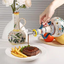 Ceramic Olive Oil Dispenser Bottle 23oz with Handles, Hand Painted Multi-Use Oil Cruet & Flower Vase, Decorative Stoneware Kitchen Cruet with Stainless Steel Spout for Oils, Sauces, Vinegar (B) by CozyNest Decor