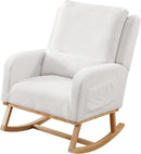 Rocking Chair Nursery, Sherpa Nursing Rocking Chairs, Upholstered Nursery Glider Rocker Wingback Morden Rocking Chair with Lumbar Pillow for Mom Nursery, Living Room, Bedroom, Teddy White by TinyTreasures Baby Boutique