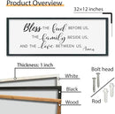 SRSZHIYUE Bless the Food Before Us Wall Sign Decor 32"×12" Christian Bible Verse for Farmhouse Rustic Kitchen Dining Room Framed Wood Scripture Religious Jesus Prayer Wall Art (Black) by CozyNest Decor