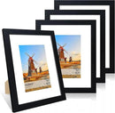 8x10 Picture Frame Set of 4, 8 x 10 Wood Photo Frames with Mat for 5x7, Wooden Frame with Real Glass Cover for Wall and Tabletop Display,Black by CozyNest Decor