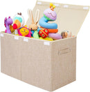 popoly Large Toy Box Chest Storage with Flip-Top Lid, Collapsible Kids Storage Boxes Container Bins for Toys, Playroom Organizers, 25"x13" x16"(Linen Beige) by TinyTreasures Baby Boutique