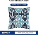 HWY 50 Blue Decorative Throw Pillow Covers 18x18 Inch (1 Piece), Embroidered Cotton Farmhouse Cushion Cover Pillow Case for Sofa Couch Living Room Bed Bedroon, Floral Geometric by CozyNest Decor