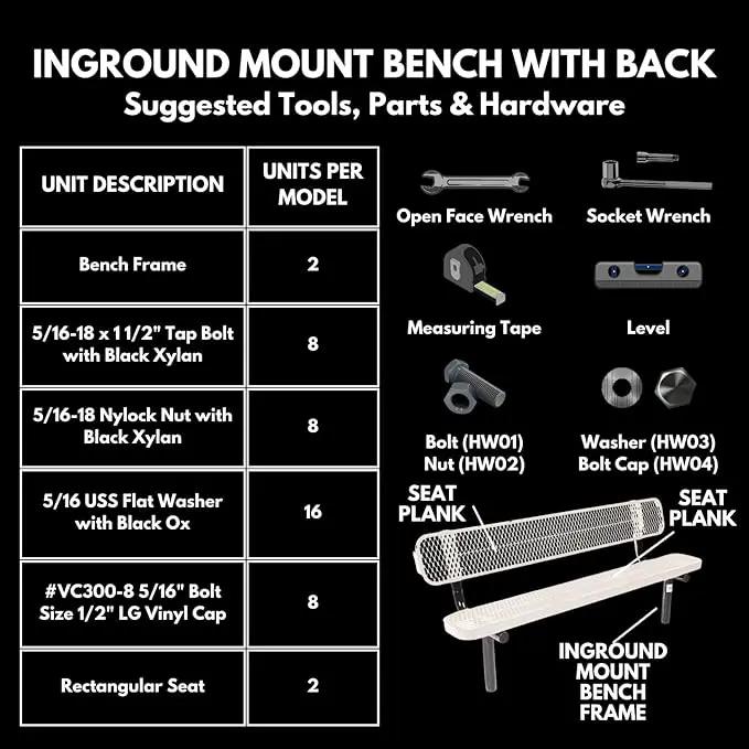 Coated Outdoor Furniture Heavy-Duty Outdoor Bench Thermoplastic Coated, Expanded Metal, Commercial-Grade Seating, Made in America (Inground with Back, 6 Ft, Textured Brown), photo 8 of 9