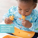 Bumkins Baby Utensils Set, Chewtensils Silicone Spoons for Dipping, Self-Feeding, Baby Led Weaning, Trainer Learning, First Stage Eating, Soft Practice Fork and Spoon, Babies 6 Months, Tangerine by TinyTreasures Baby Boutique