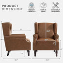 Accent Chairs, Faux Leather High Back Armchair setof 2 or Living Room, Comfy Upholstered Single Sofa Reading Chairs with Solid Wood Legs for Office, Bedroom, Waiting Room-Leather Brown by CozyNest Decor