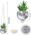 moonoom 2 Pcs Hanging Disco Ball Planter - 4Inch Sliver Disco Mirror Ball Planter with Chain - Home Boho Hanging Planter for Indoor Outdoor Plants by GreenHaven Gardens