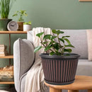 10 Inch Planter-Pots-for-Plants-Indoor-Outdoor, 4 Pack Plastic Flower Pots with Saucer & Drainage Holes, Modern Decorative Resin Garden Pots by CozyNest Decor