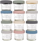 WeeSprout Glass Baby Food Storage Jars w/Lids (4 oz, 12 Pack Set) Snack, Puree, Reusable Small Containers, Breast Milk, Fridge or Freezer, Microwave & Dishwasher Safe, Essential Must Have for Infants by TinyTreasures Baby Boutique