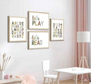4 Pcs Boho Playroom Canvas Wall Art Nursery Toddler Educational Let's Read Let's Play Painting Pictures Wall Decor Posters Print Artwork for Girl Boy Childs Room Classroom Home Decoration Unframed by CozyNest Decor