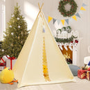 Teepee Tent for Kids with Padded Mat Cotton Canvas Kids Teepee with Pompom for Toddlers Indoor Play Tent for Girls Boys with Stars Lights, Carry Bag, Banner Flag (Cream) by TinyTreasures Baby Boutique