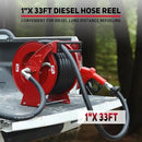 Retractable Diesel Fuel Hose Reel - 1 inch x 33ft Spring Driven Auto Swivel Rewind Hose Holder Reel with Fueling Nozzle, 300 PSI Industrial Steel for Aircraft Ship Vehicle Tank Truck, Red by GreenHaven Gardens